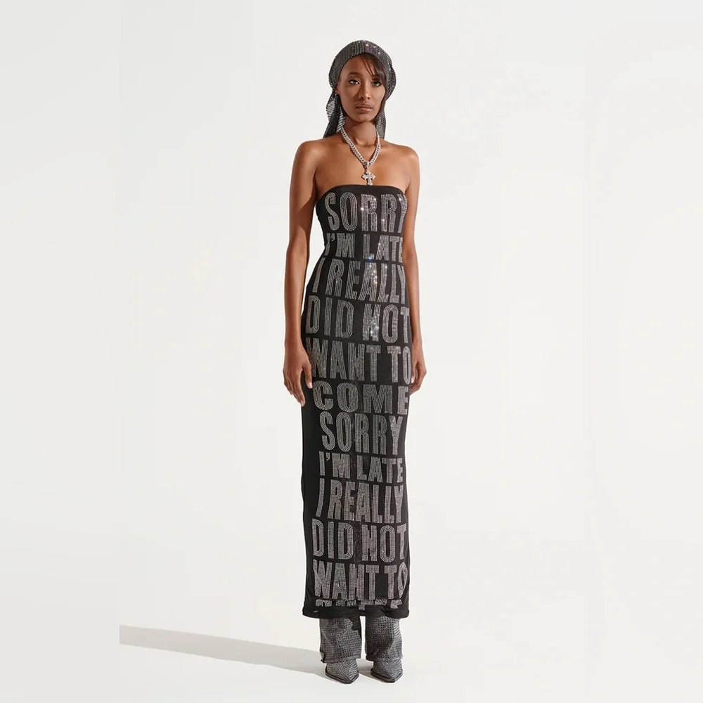 NWT. AKIRA I'm Late Rhinestone Graphic Midi Dress. - Picture 1 of 9
